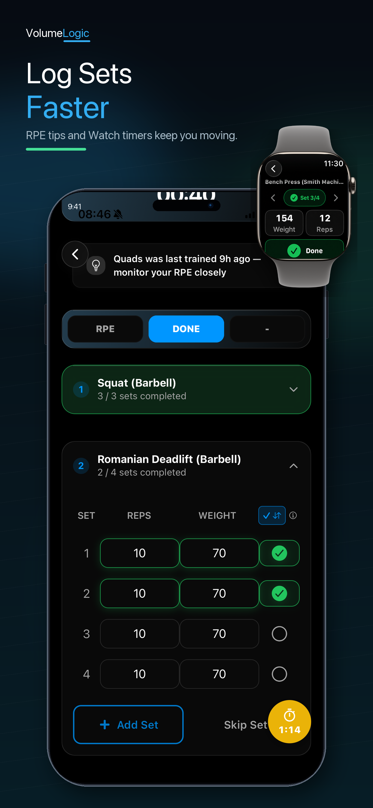 Fast set logging with real-time coaching in VolumeLogic