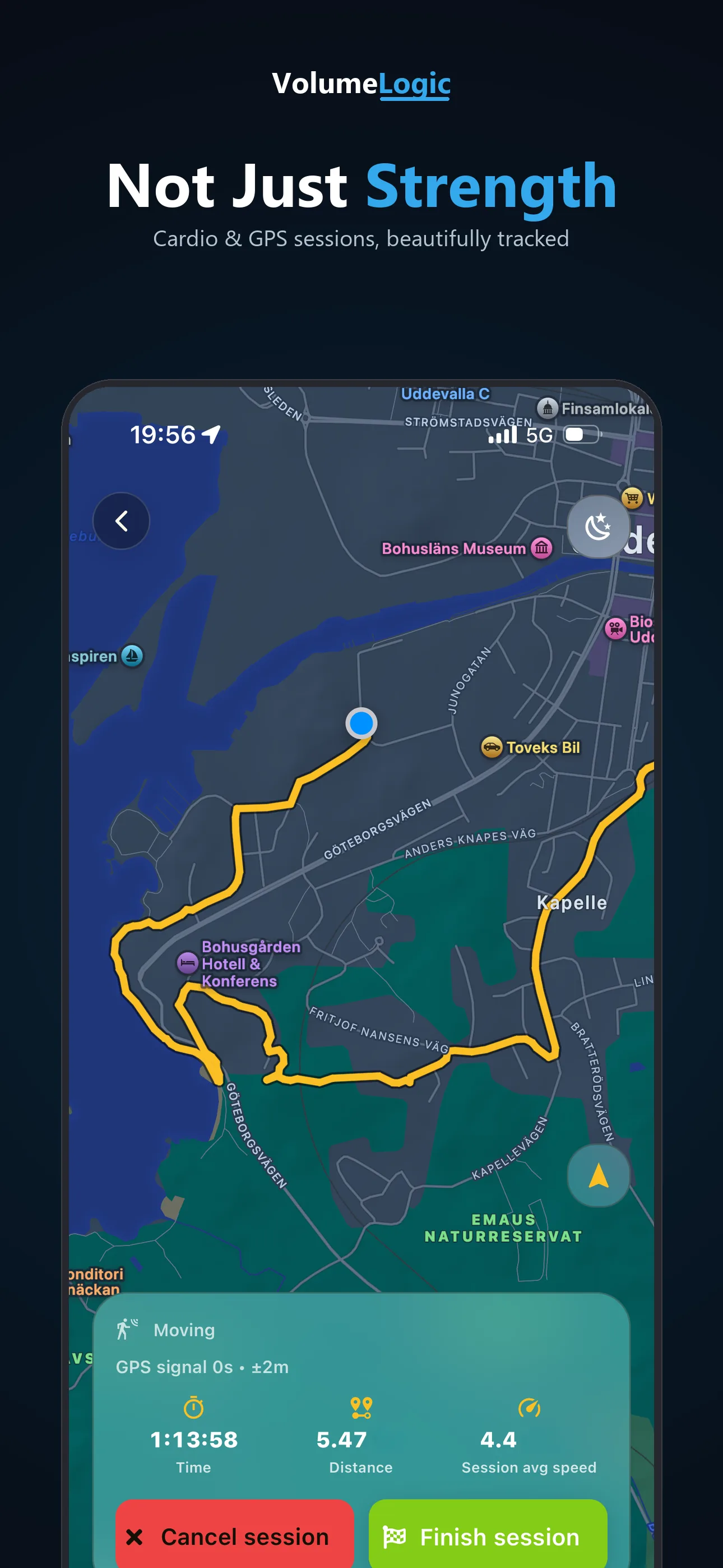 GPS-tracked outdoor cardio session in VolumeLogic