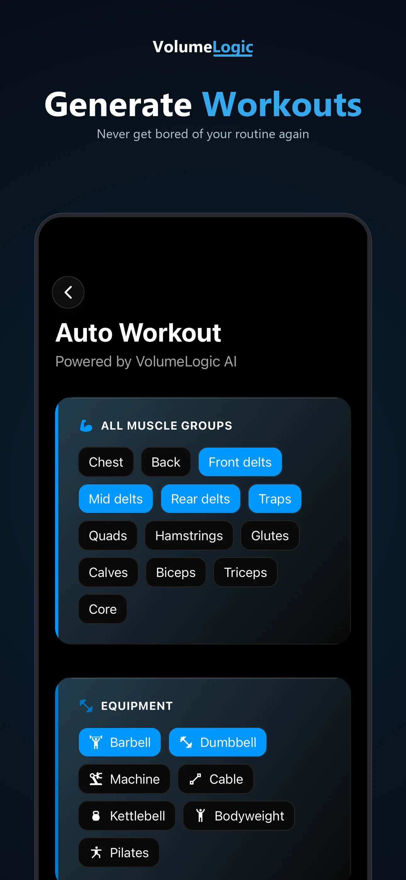AI-generated workout setup in VolumeLogic