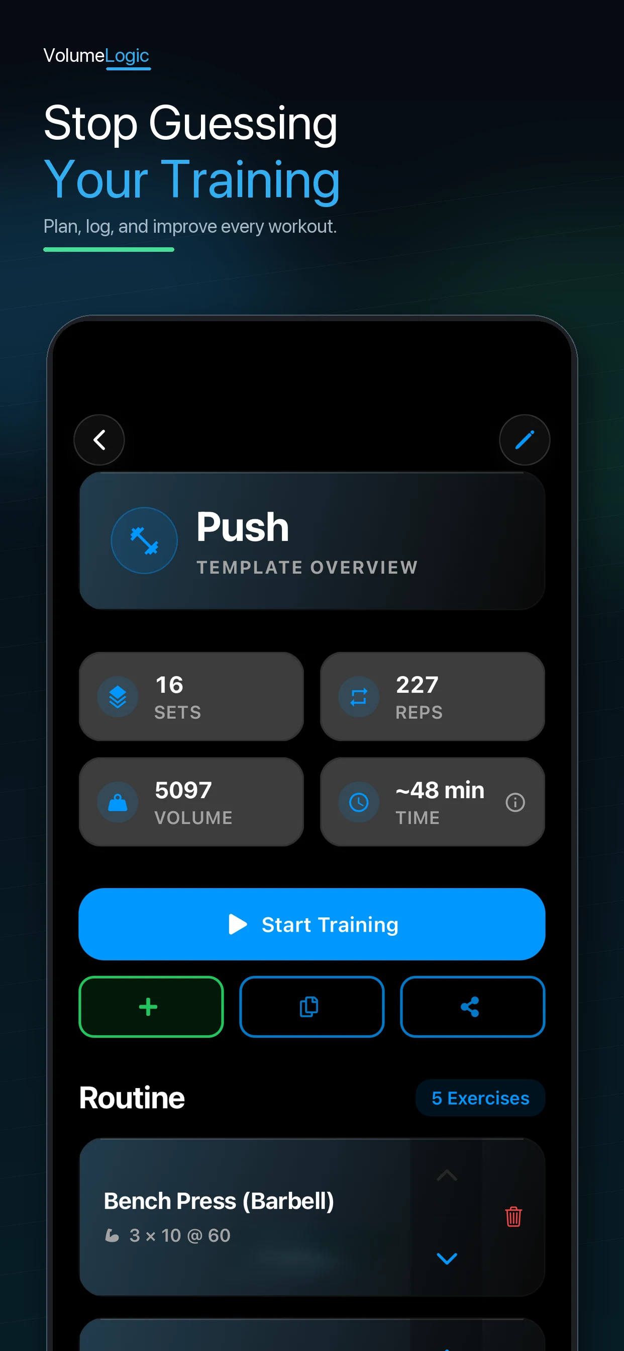 Unlimited workout templates in VolumeLogic