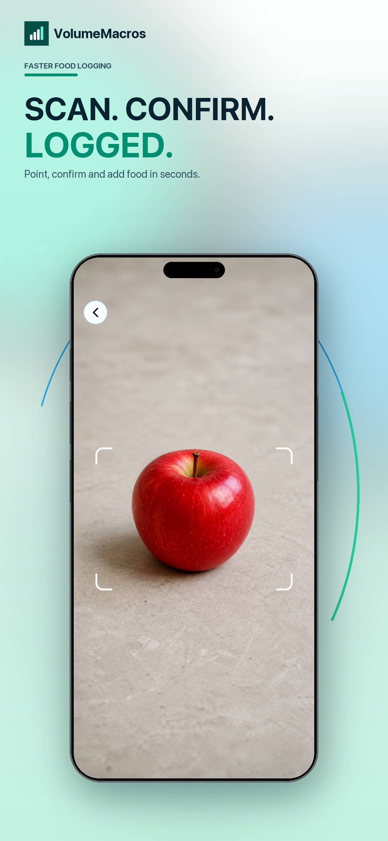 VolumeMacros camera scanner identifying an apple